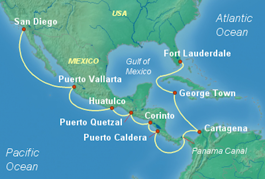 ภาพรวมเส้นทางล่องเรือสำราญ : แถบชายฝั่งมหาสมุทรแปซิฟิกของเม็กซิโก